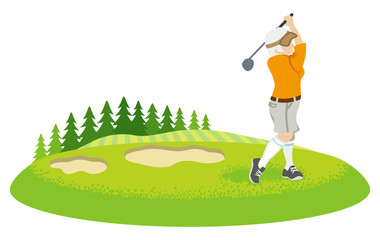 Female senior golfer in course - Clip art