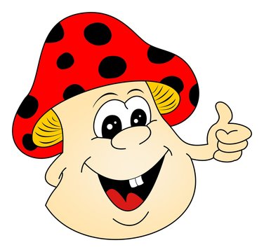 Pilz oder Fliegenpilz als Moderator im Vektor und Cartoon Style auf einem weißen isolierten Hintergrund