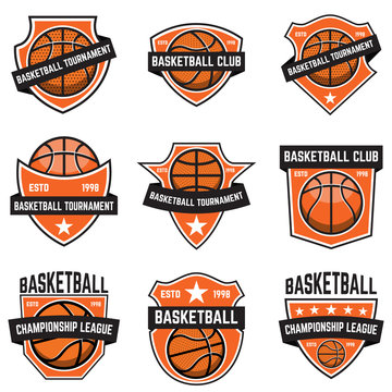 Set of basketball sport emblems. Design element for poster, logo, label, emblem, sign, t shirt.