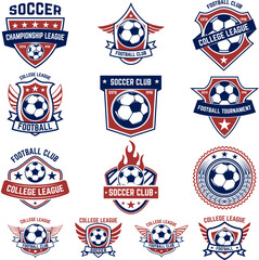 Set of soccer, football emblems. Design element for logo, label, emblem, sign. © liubov