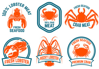 Set of seafood, lobster, crab meat isolated on white background. Design elements for logo,label, emblem, sign.