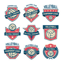 Set of volleyball club emblems. Volleyball tournament. Design element for logo, label, emblem, sign.