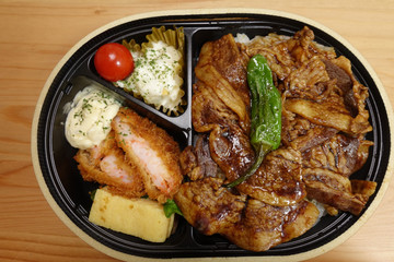 Black Iberian pork and shrimp cutlet japanese bento