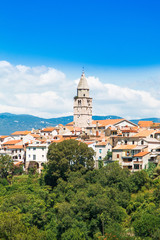 Fototapeta premium Panoramic view of the old town of Vrbnik and tower bell on the Island of Krk, Croatia 