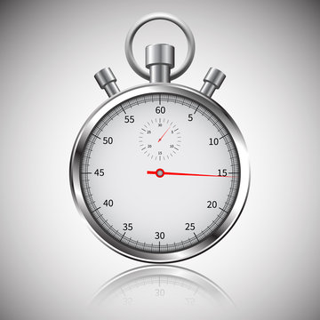 Stopwatch. Classic chrome stopwatch. Glass reflections. Clipping path