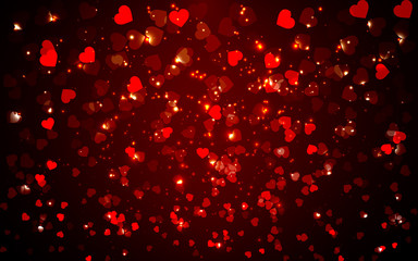 abstract valentine holiday blue background with hearts blurry lights