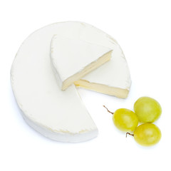 Round brie or camambert cheese on a white background