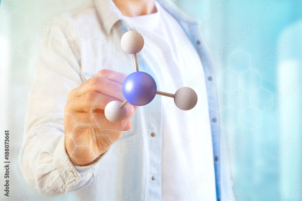 Poster 3d rendering molecule on a displayed on a medical interface