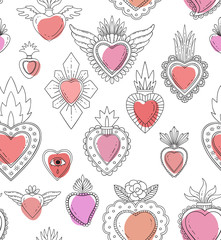 Sacred mexican heart seamless pattern