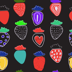 Seamless strawberry hand drawn vector pattern.