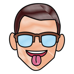 man sunglasses and tongue out icon vector illustration graphic design