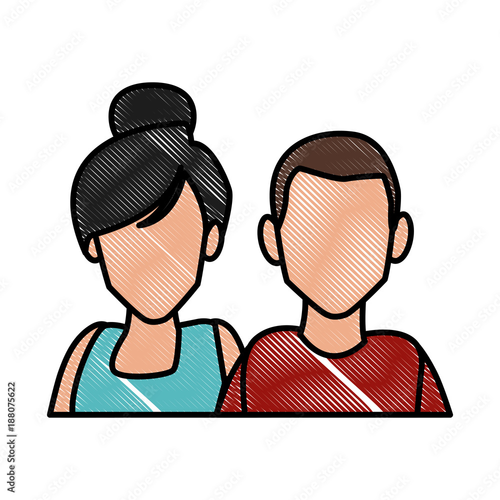 Sticker Couple of friends cartoon icon vector illustration graphic design