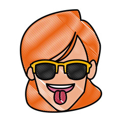 Woman with sunglasses and tongue out icon vector illustration graphic design
