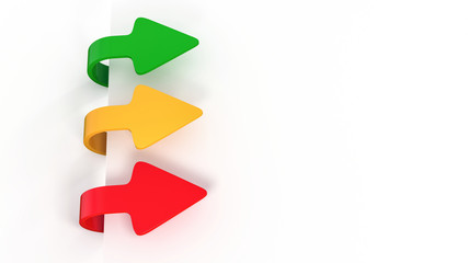 3d three arrows pointing abc over/backwards shape red green yellow