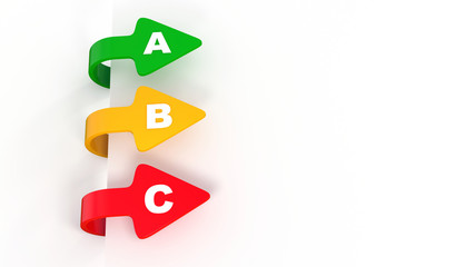 3d three arrows pointing abc over/backwards shape red green yellow
