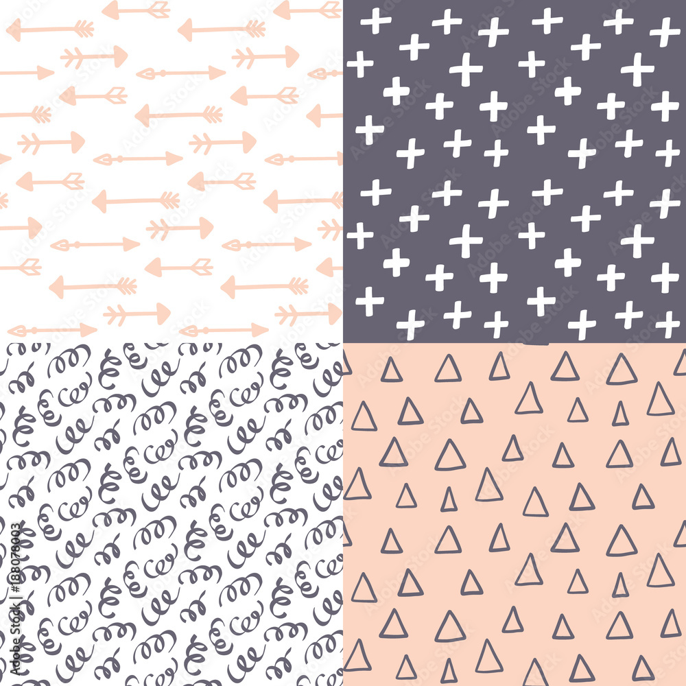 Poster hand drawn abstract seamless pattern set. simple texture for background, wallpaper, fabric or a wrap