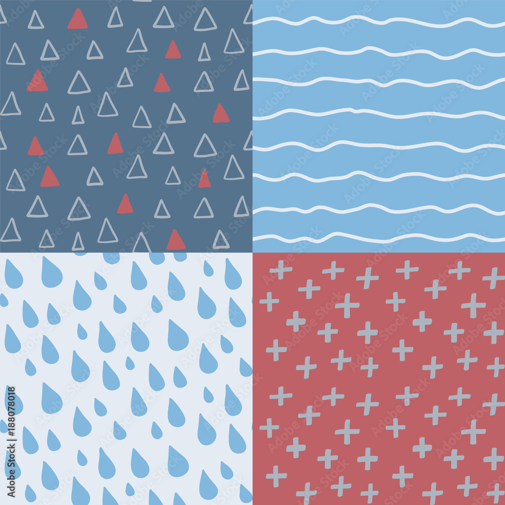 Poster hand drawn abstract seamless pattern set. simple texture for background, wallpaper, fabric or a wrap