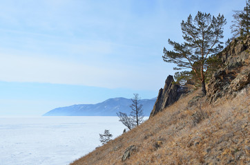 Russia. Lake Baikal, Primorsky ridge in the area between the cape Bolshoy Kadilny and the village of Bolshie Koty during winter © irinabal18