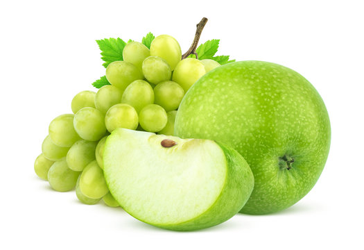 Green apple and grape isolated on white background