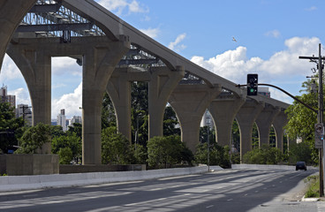 Details of the elevated monorail road of the Sao Paulo Metro