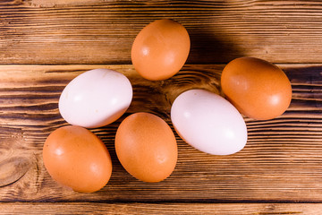 Boiled eggs on the old wooden table