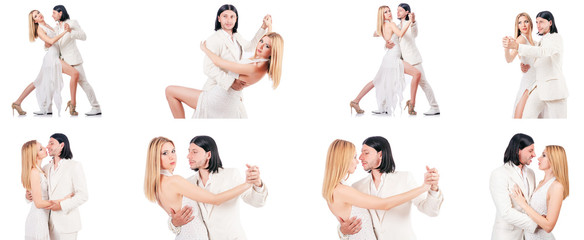 Pair dancing dances isolated on white