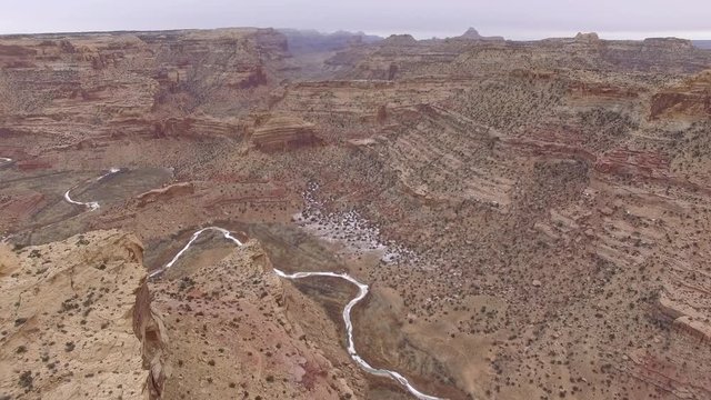 View of the San Rafael River frozen in the Little Grand Canyon in the San Rafael Swell.