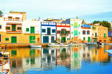 Fototapeta na wymiar Colorful Portocolom on Majorca Island, Balearic Islands, Spain