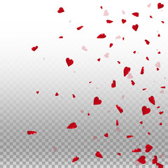 3d hearts valentine background. Right gradient on transparent grid light background. 3d hearts valentines day magnetic design. Vector illustration.