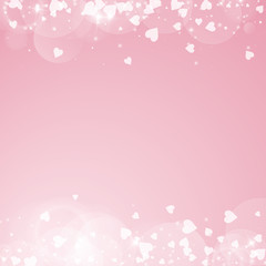 Falling hearts valentine background. Borders on pink background. Falling hearts valentines day actual design. Vector illustration.