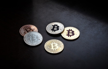 Fototapeta premium Bitcoin Coin, Abstract on Black Table background