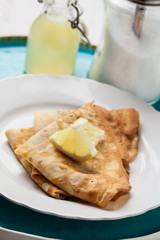 English-style pancakes with lemon and sugar