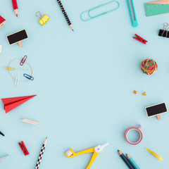 Creative, fashionable, minimalistic, school or office background. Flat lay.