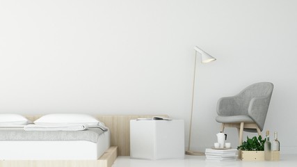 The interior hotel bedroom space 3d rendering and white background
