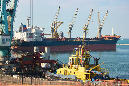 Port cranes of the Port of Odessa. Odessa Marine Trade Port on the Black Sea.