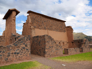 Peru, Raqchi Temple landscape. Old inca buildings.