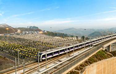 Light rail viaduct at high speed, taxi station at Chongqing airport
