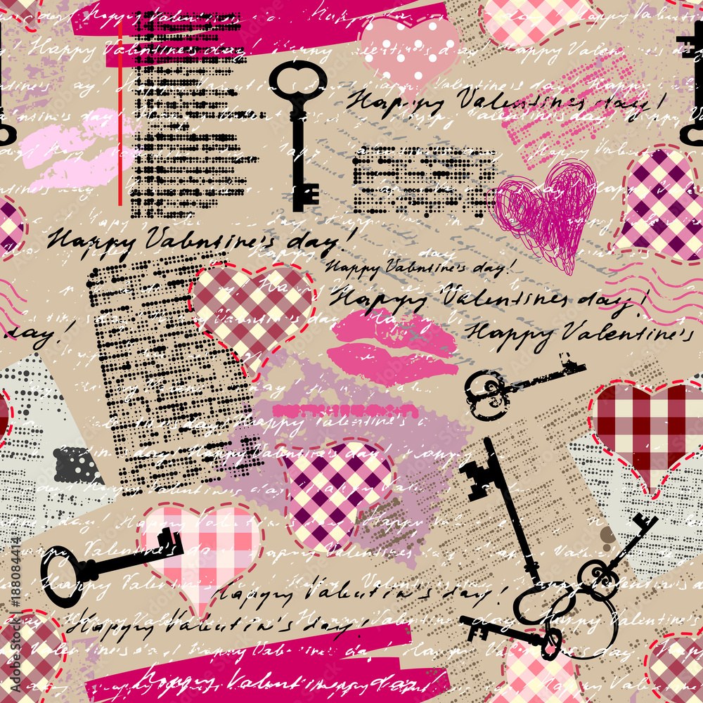 Poster seamless background pattern. hearts pattern in a patchwork style.