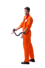 Prisoner with his hands chained isolated on white background