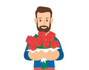 bearded man with flower bouquet
