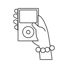 Hand holding music player icon vector illustration graphic design