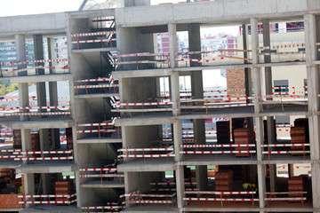 Modern concrete structure, building under construction .