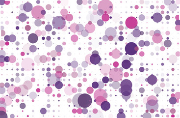 Violet, pink dotted background with circles, dots, point different size, scale. Halftone pattern. Vector illustration