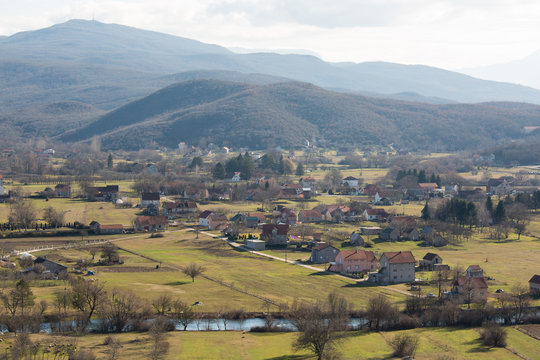Aerial view of the village in Montenegro
