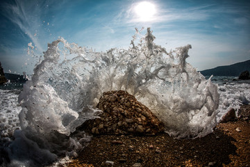 Beautiful close up look into the wave