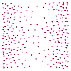 Fototapeta na wymiar Valentines Day Vector Confetti Border. Falling Down Petals, Showering Pink, Red Hearts. Wide Valentines Day Background, Celebration Hearts Garland Rose Romantic Wedding Frame, Border, Banner Design