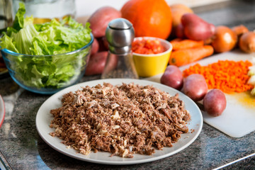 preparation of hachis parmentier, French cuisine
