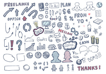 Hand drawn business elements set