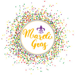Mardi Gras Calligraphic Lettering. Typographic Greeting Card Design. Calligraphy Lettering for Holiday Greeting. Hand Drawn Lettering Text Vector illustration