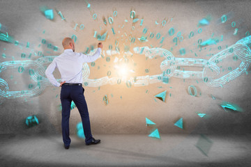 Weak link of a Broken blockchain exploding - 3d render